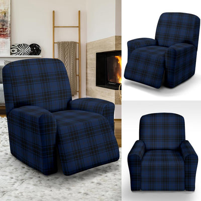 Navy Blue Tartan Plaid Pattern Recliner Slipcover-JTAMIGO.COM