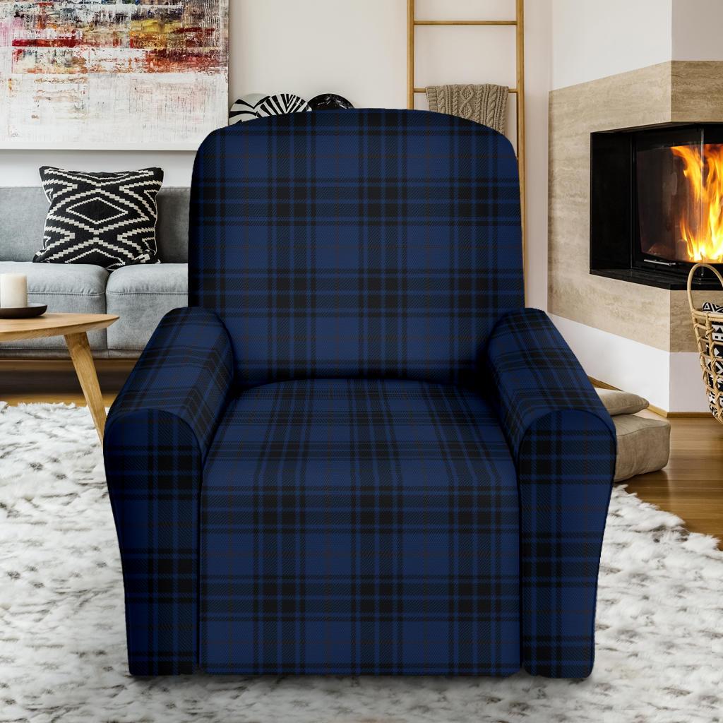 Navy Blue Tartan Plaid Pattern Single Sofa Slipcover -JTAMIGO.COM