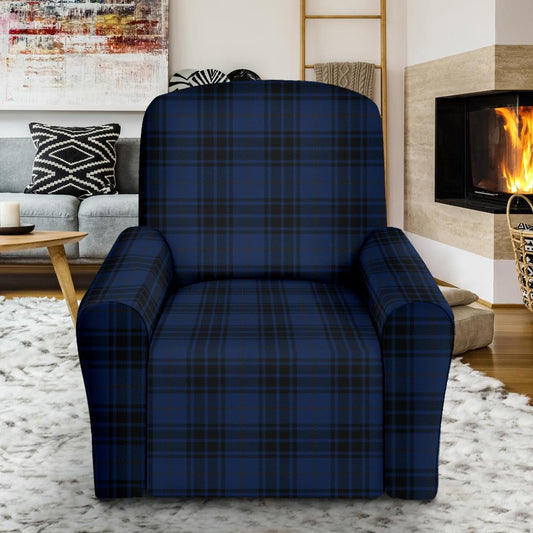 Navy Blue Tartan Plaid Pattern Single Sofa Slipcover -JTAMIGO.COM