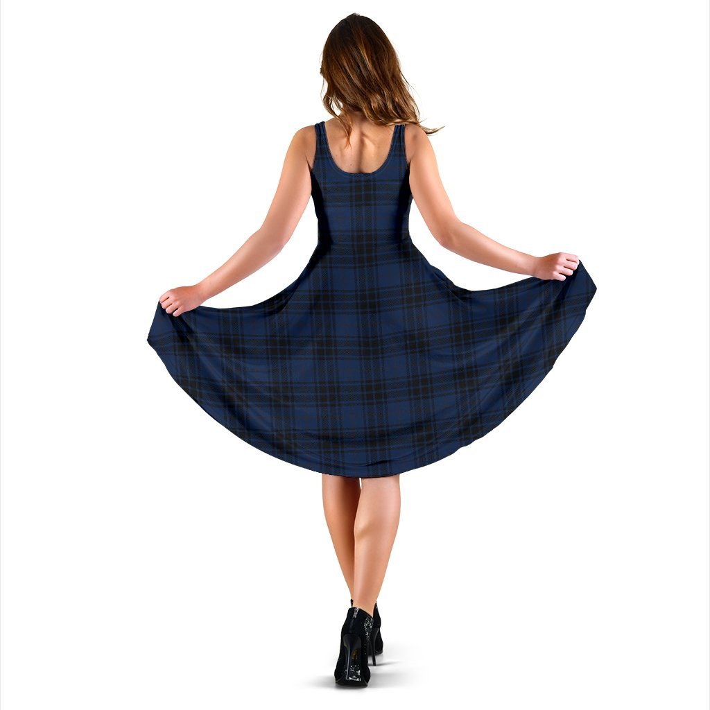 Navy Blue Tartan Plaid Pattern Sleeveless Dress