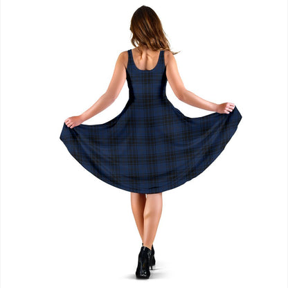 Navy Blue Tartan Plaid Pattern Sleeveless Dress