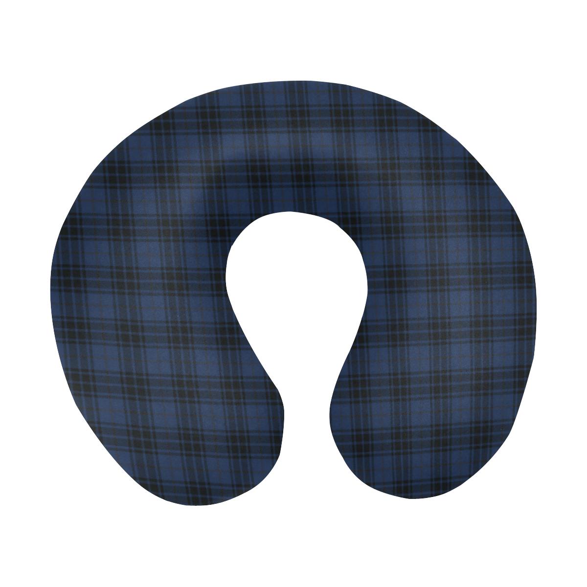 Navy Blue Tartan Plaid Pattern U-Shaped Travel Neck Pillow-JTAMIGO.COM