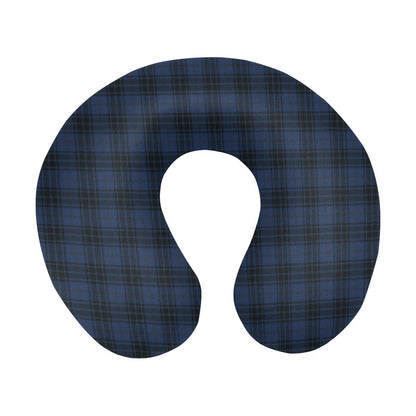 Navy Blue Tartan Plaid Pattern U-Shaped Travel Neck Pillow-JTAMIGO.COM
