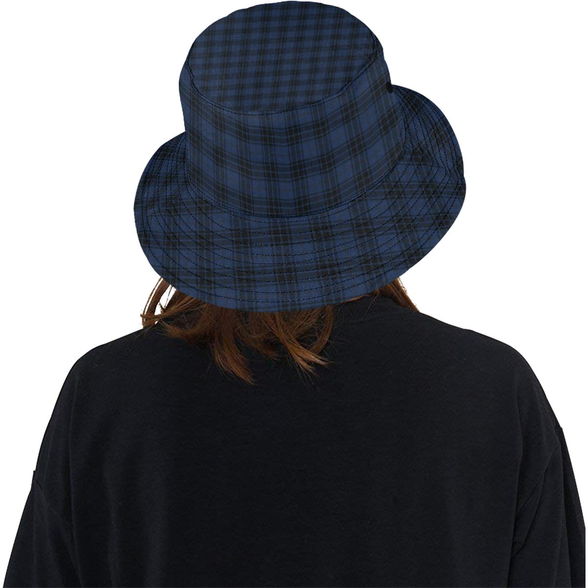 Navy Blue Tartan Plaid Pattern Unisex Bucket Hat