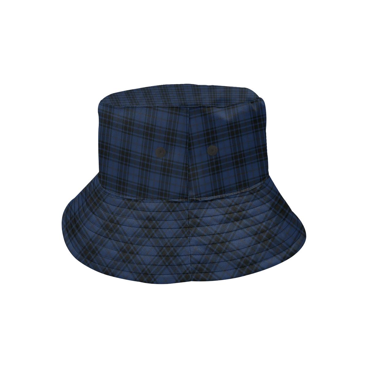 Navy Blue Tartan Plaid Pattern Unisex Bucket Hat