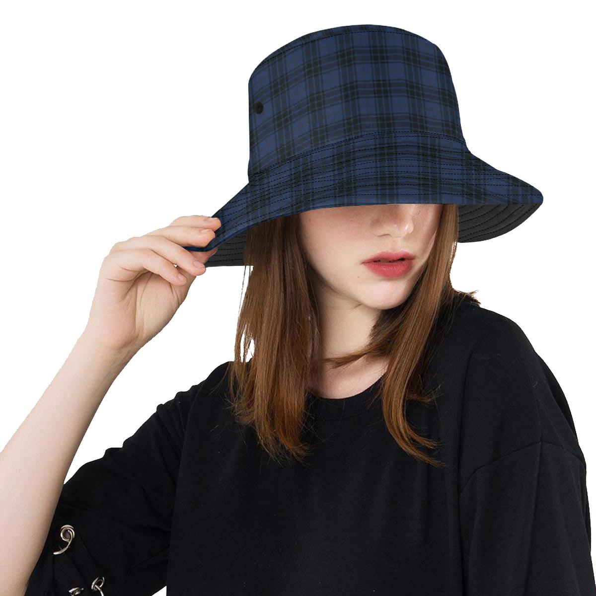 Navy Blue Tartan Plaid Pattern Unisex Bucket Hat