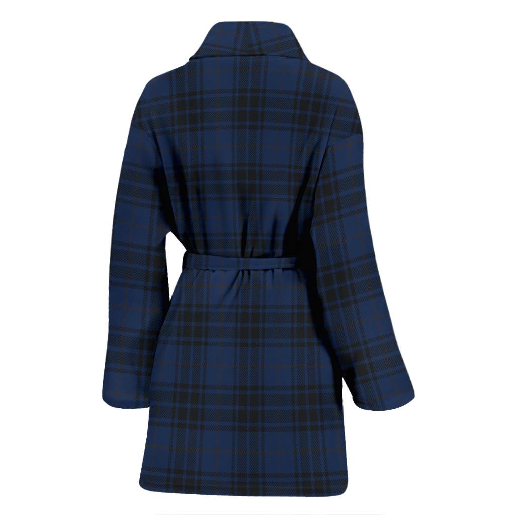 Navy Blue Tartan Plaid Pattern Women Bath Robe-JTAMIGO.COM
