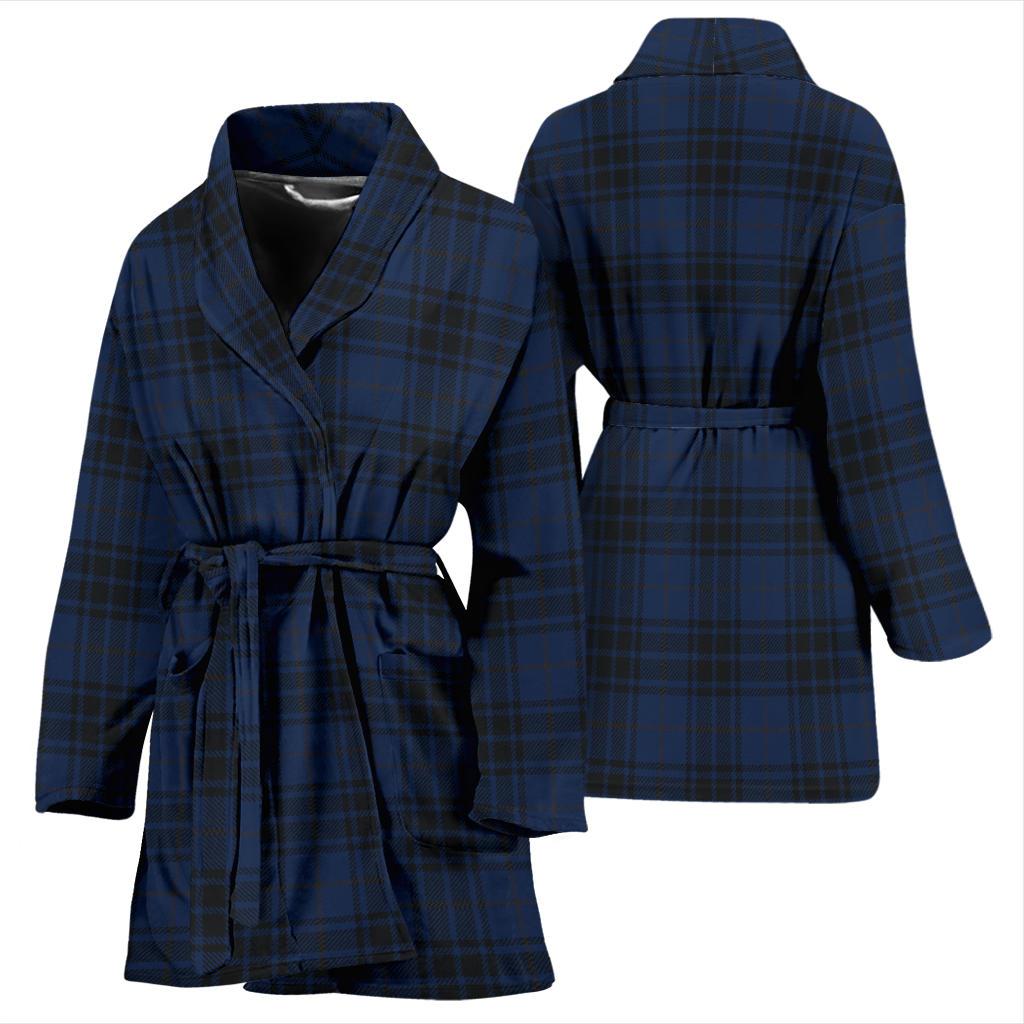 Navy Blue Tartan Plaid Pattern Women Bath Robe-JTAMIGO.COM