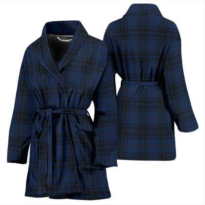 Navy Blue Tartan Plaid Pattern Women Bath Robe-JTAMIGO.COM