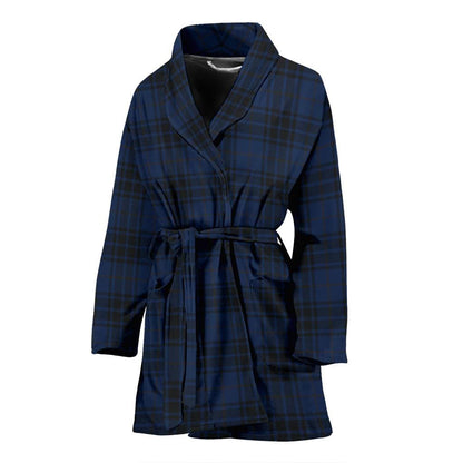 Navy Blue Tartan Plaid Pattern Women Bath Robe-JTAMIGO.COM