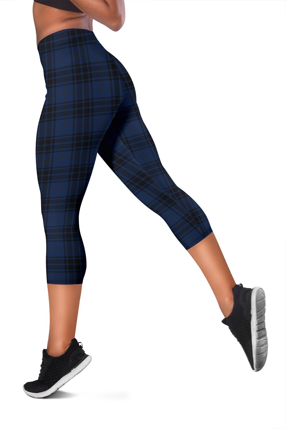 Navy Blue Tartan Plaid Pattern Women Capris