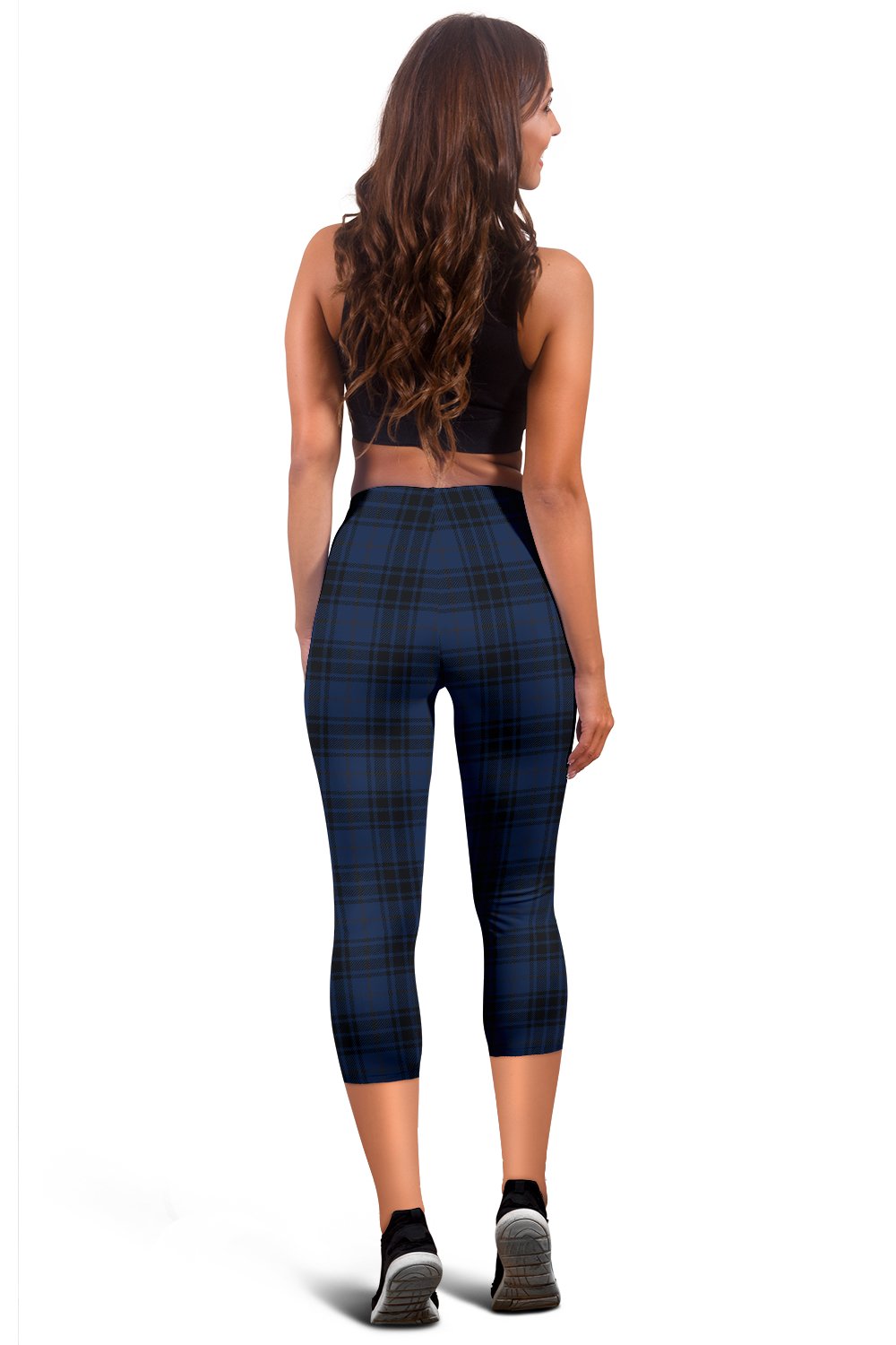 Navy Blue Tartan Plaid Pattern Women Capris