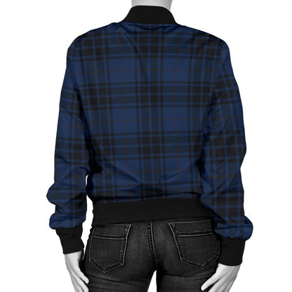 Navy Blue Tartan Plaid Pattern Women Casual Bomber Jacket