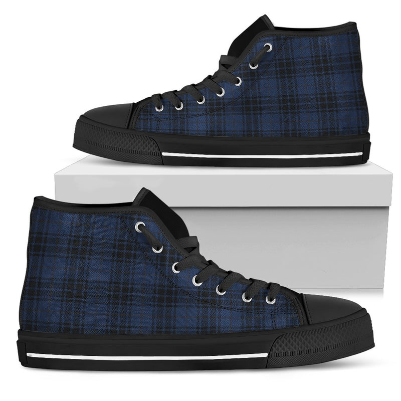 Navy Blue Tartan Plaid Pattern Women High Top Shoes