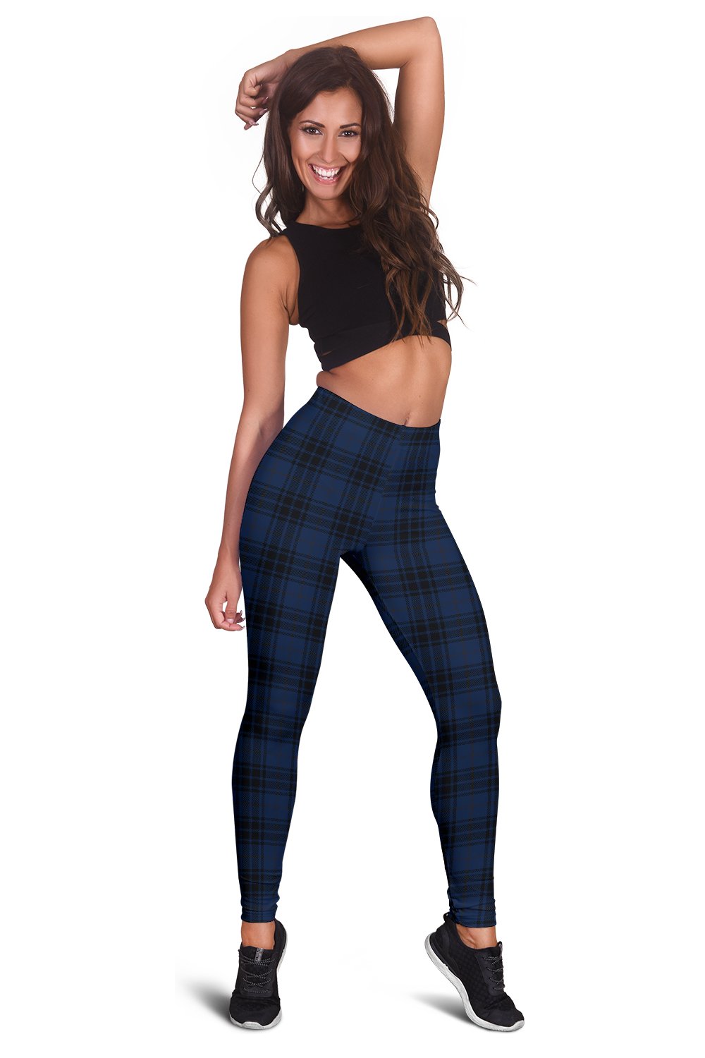 Navy Blue Tartan Plaid Pattern Women Leggings