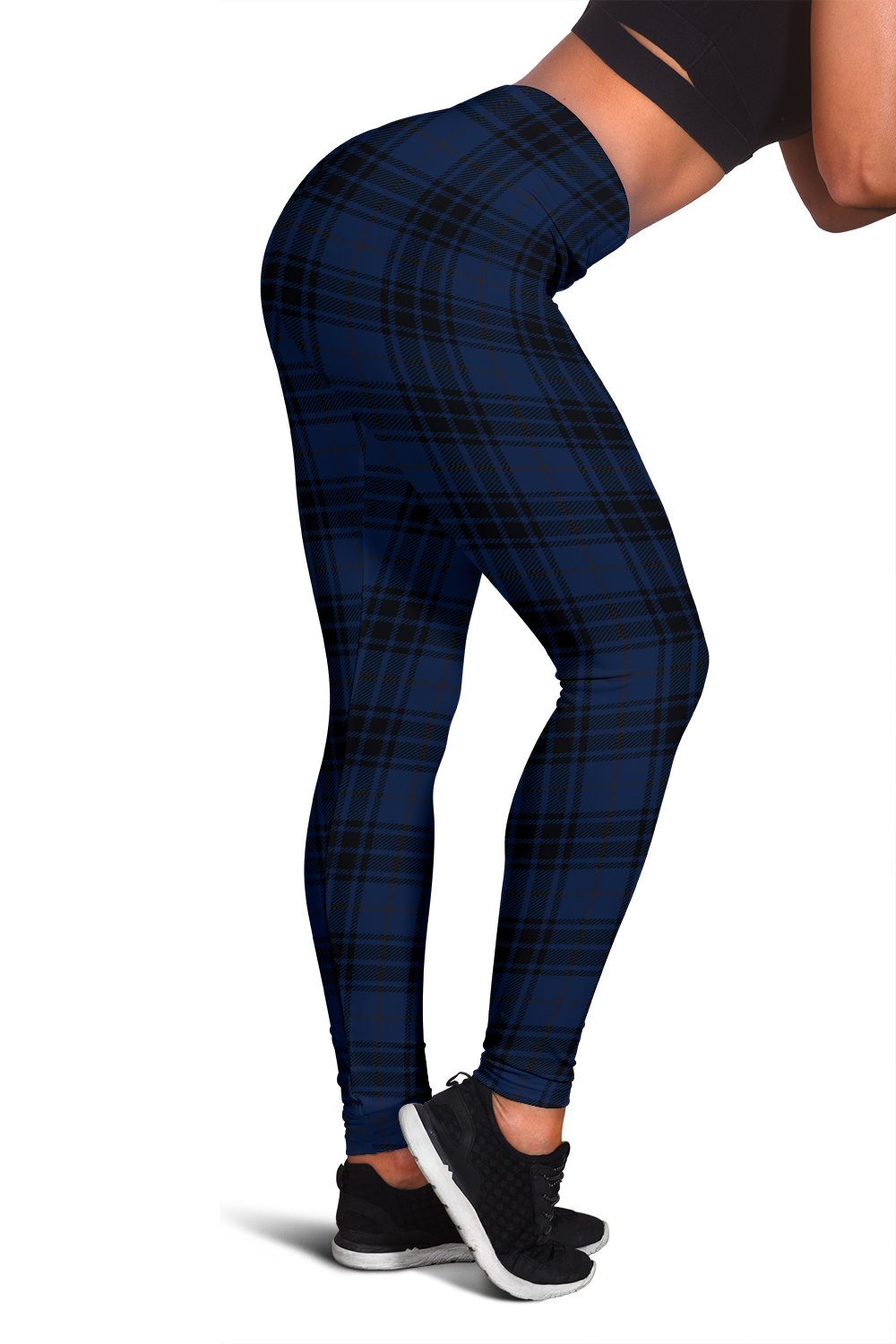 Navy Blue Tartan Plaid Pattern Women Leggings