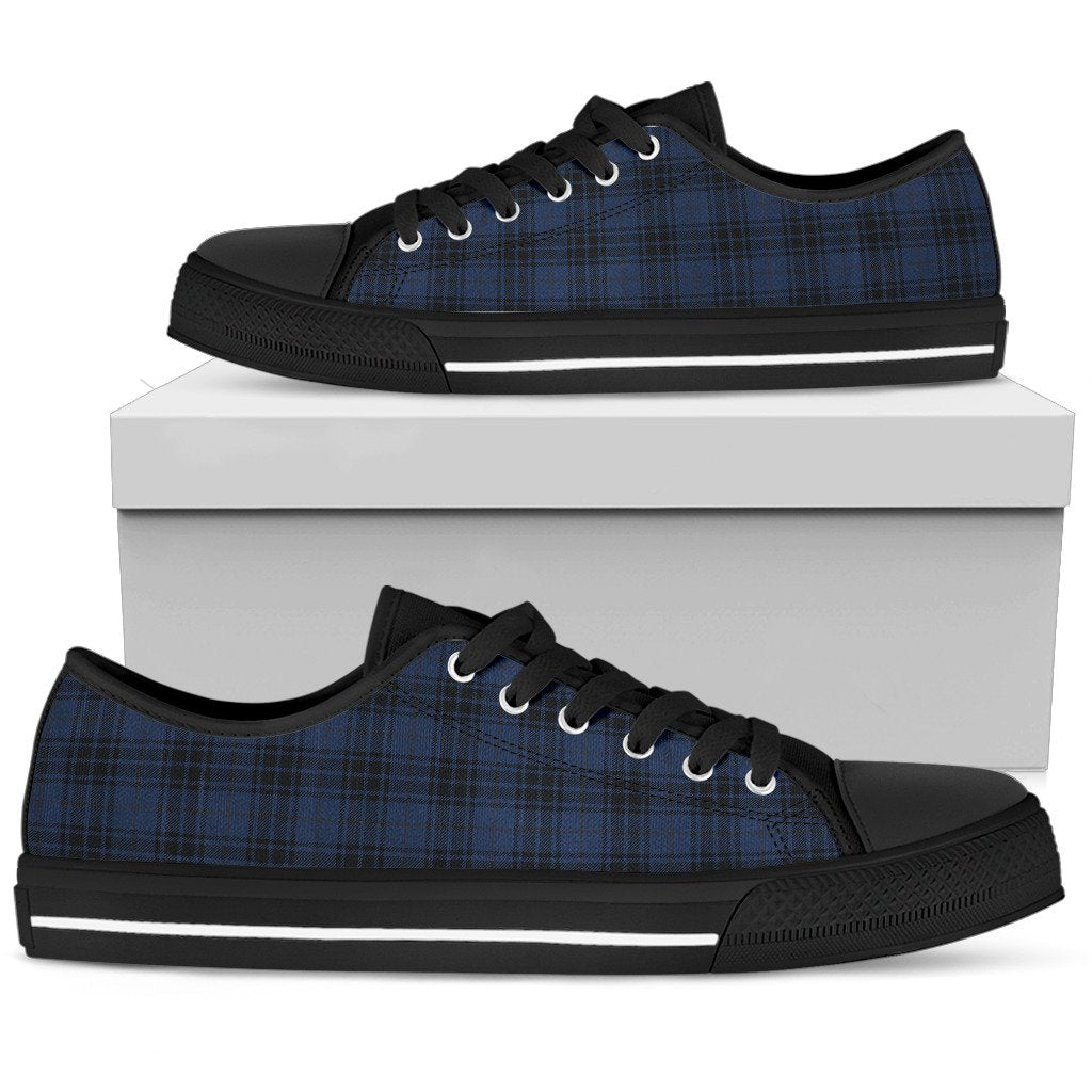 Navy Blue Tartan Plaid Pattern Women Low Top Shoes-JTAMIGO.COM