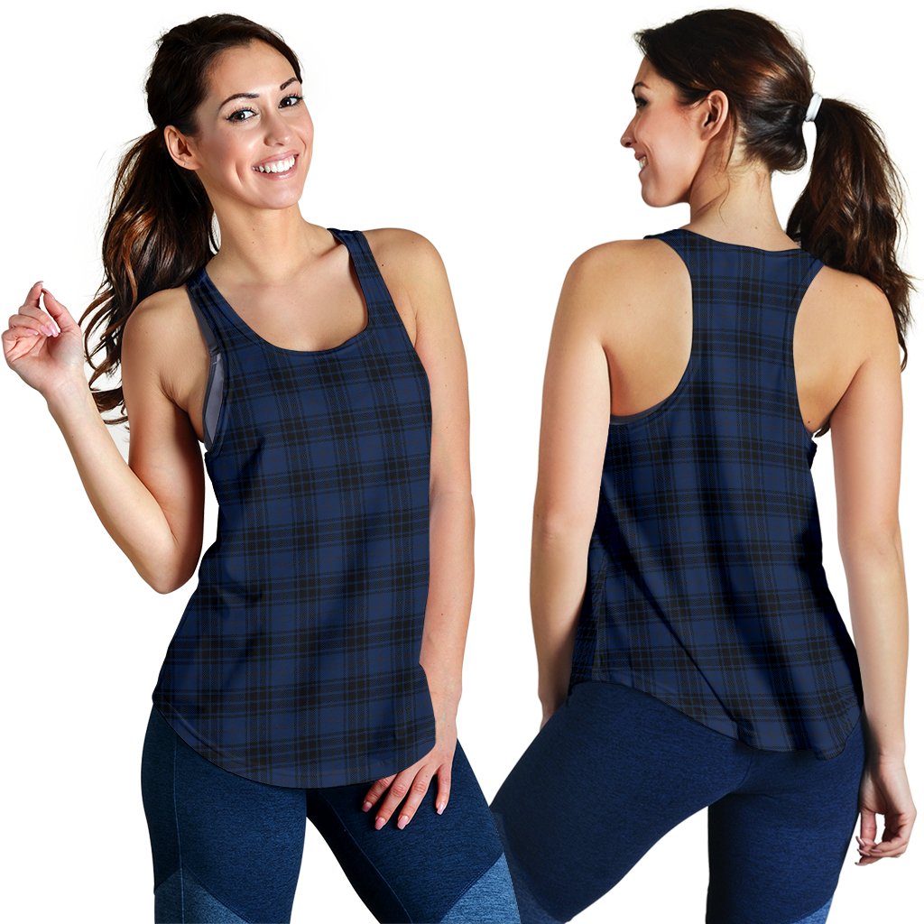 Navy Blue Tartan Plaid Pattern Women Racerback Tank Top