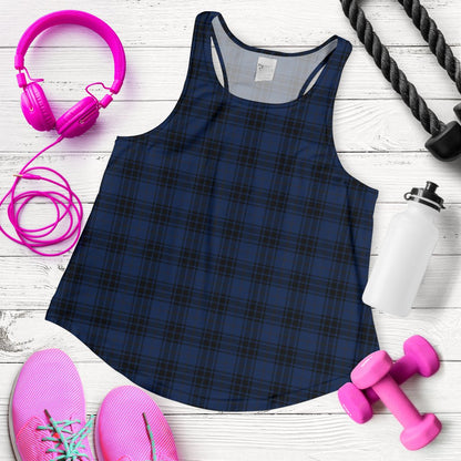 Navy Blue Tartan Plaid Pattern Women Racerback Tank Top
