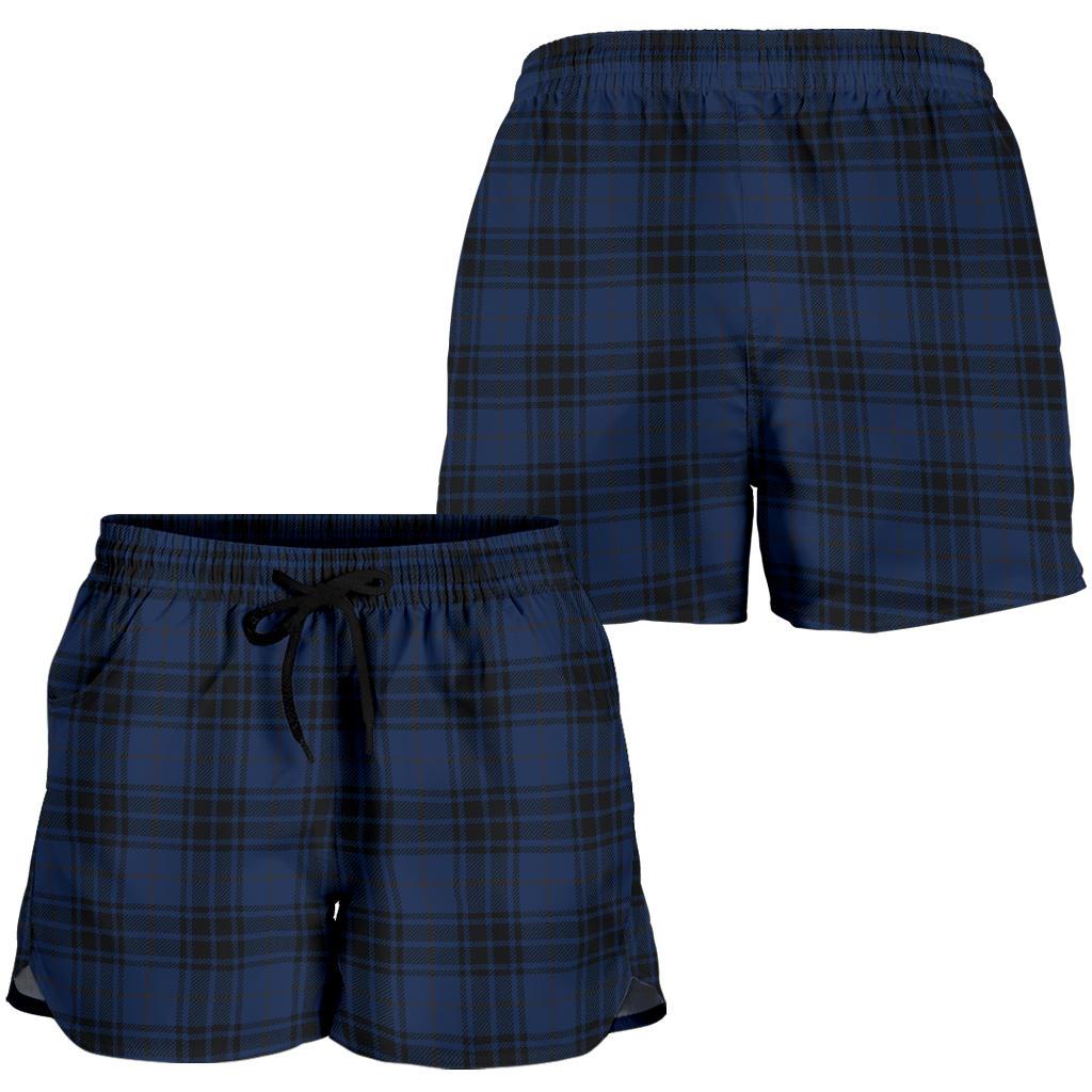 Navy Blue Tartan Plaid Pattern Women Shorts-JTAMIGO.COM