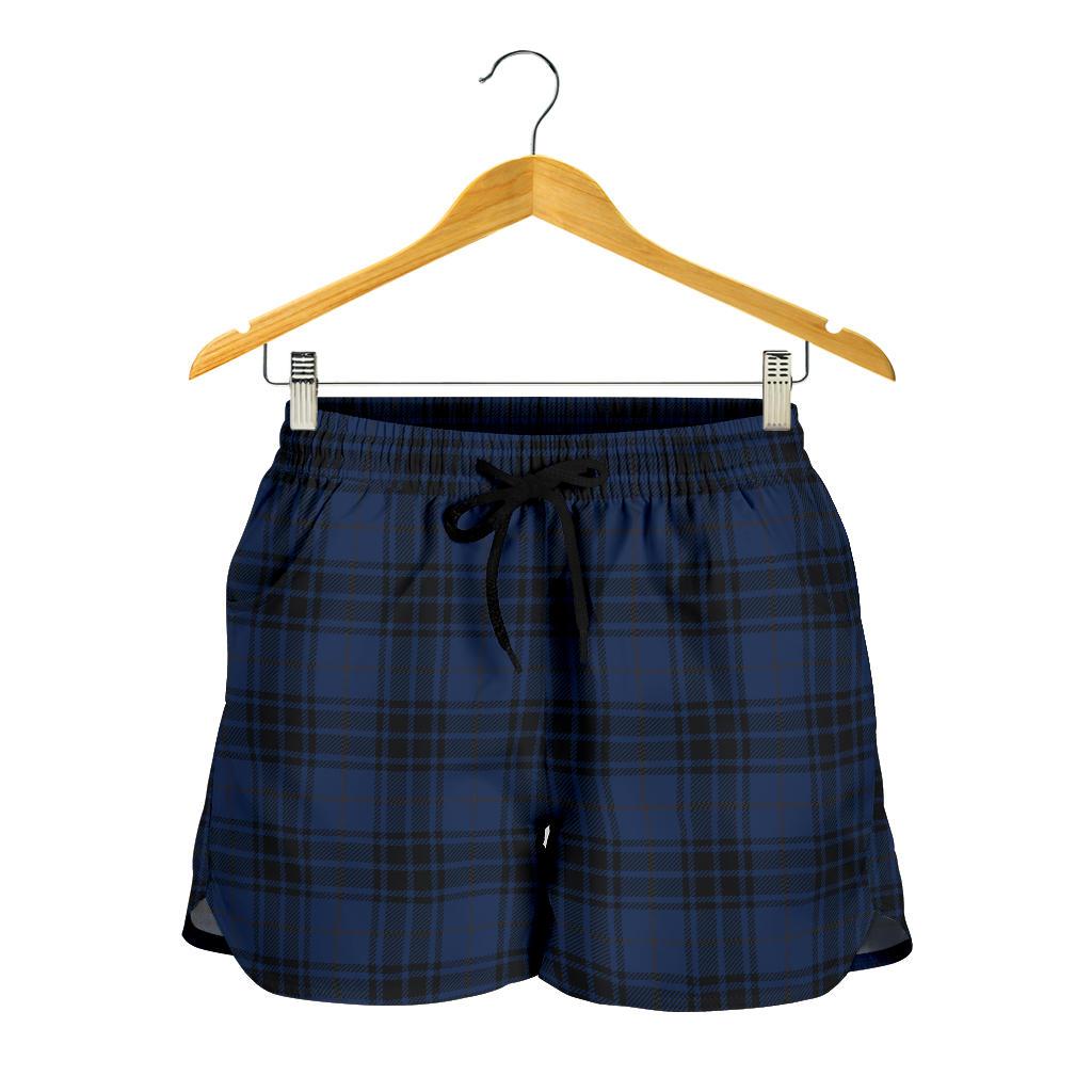 Navy Blue Tartan Plaid Pattern Women Shorts-JTAMIGO.COM