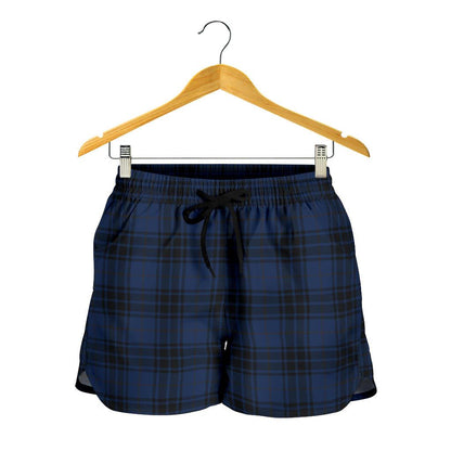 Navy Blue Tartan Plaid Pattern Women Shorts-JTAMIGO.COM