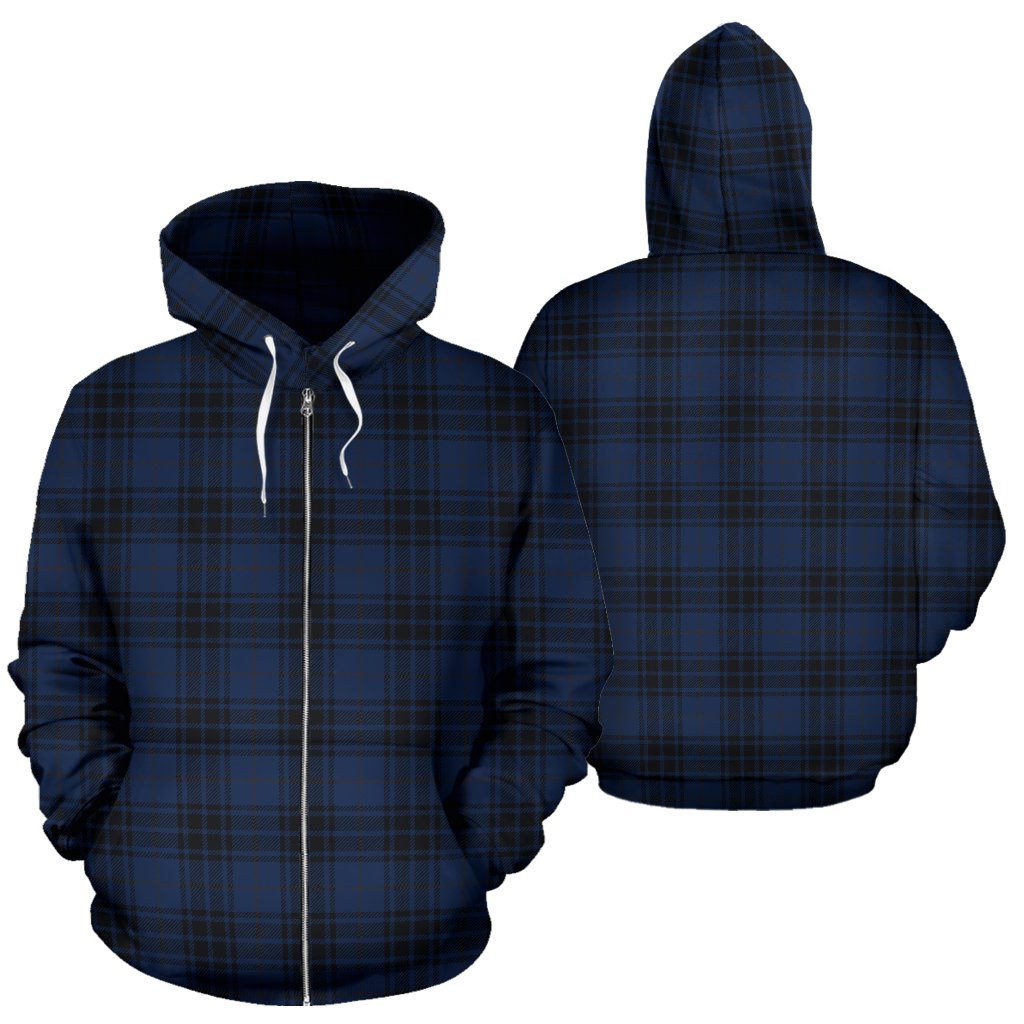 Navy Blue Tartan Plaid Pattern Zip Up Hoodie