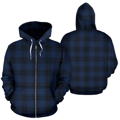 Navy Blue Tartan Plaid Pattern Zip Up Hoodie