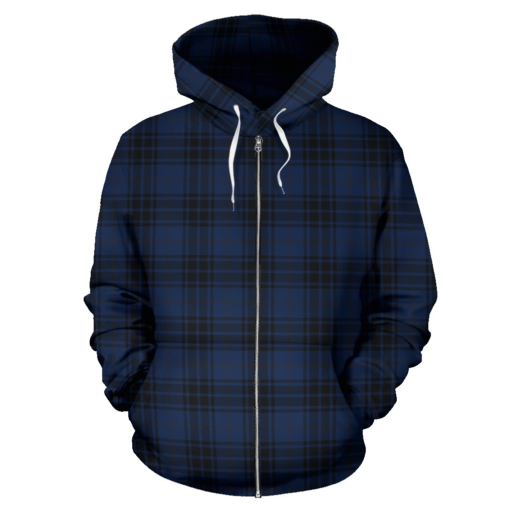 Navy Blue Tartan Plaid Pattern Zip Up Hoodie