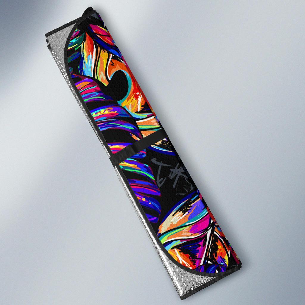 Neon Color Tropical Palm Leaves Car Sun Shade For Windshield