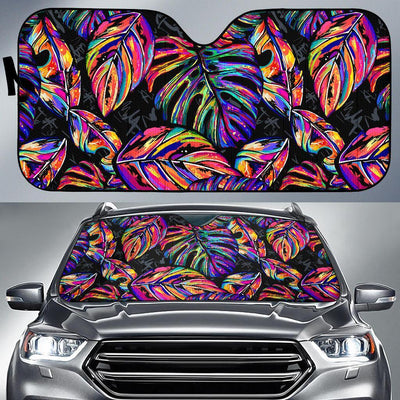Neon Color Tropical Palm Leaves Car Sun Shade For Windshield