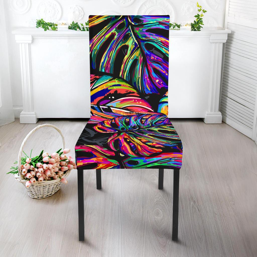 Neon Color Tropical Palm Leaves Dining Chair Slipcover-JTAMIGO.COM