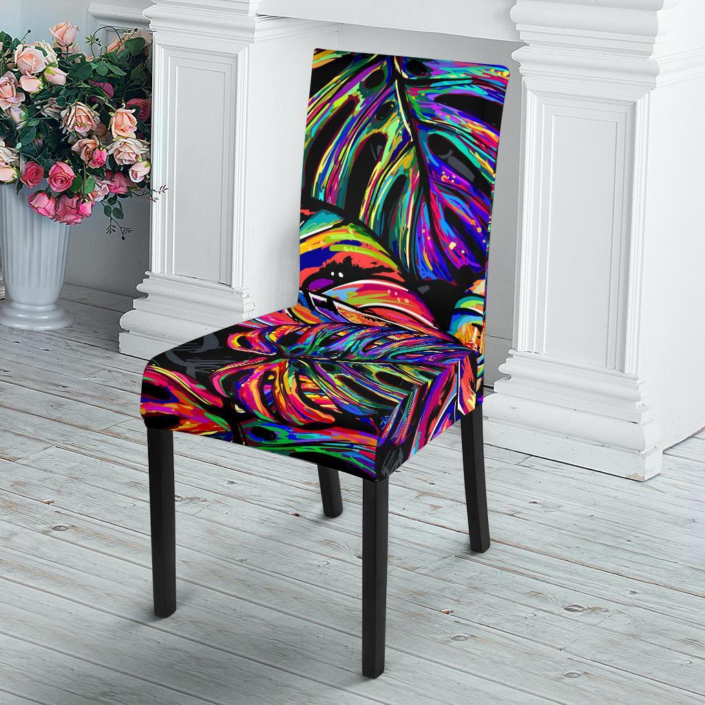 Neon Color Tropical Palm Leaves Dining Chair Slipcover-JTAMIGO.COM