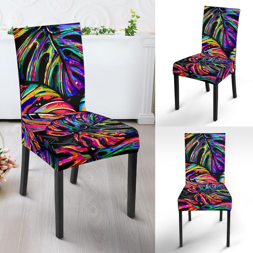 Neon Color Tropical Palm Leaves Dining Chair Slipcover-JTAMIGO.COM