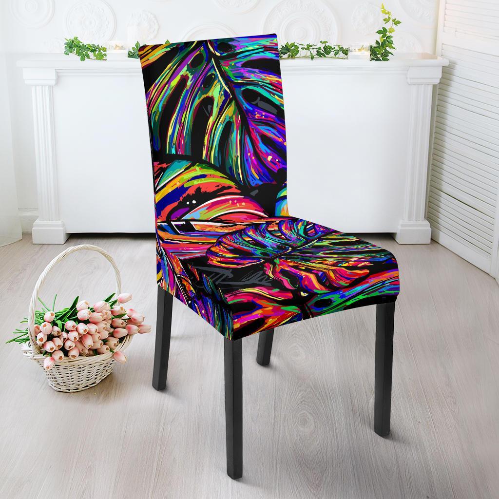 Neon Color Tropical Palm Leaves Dining Chair Slipcover-JTAMIGO.COM