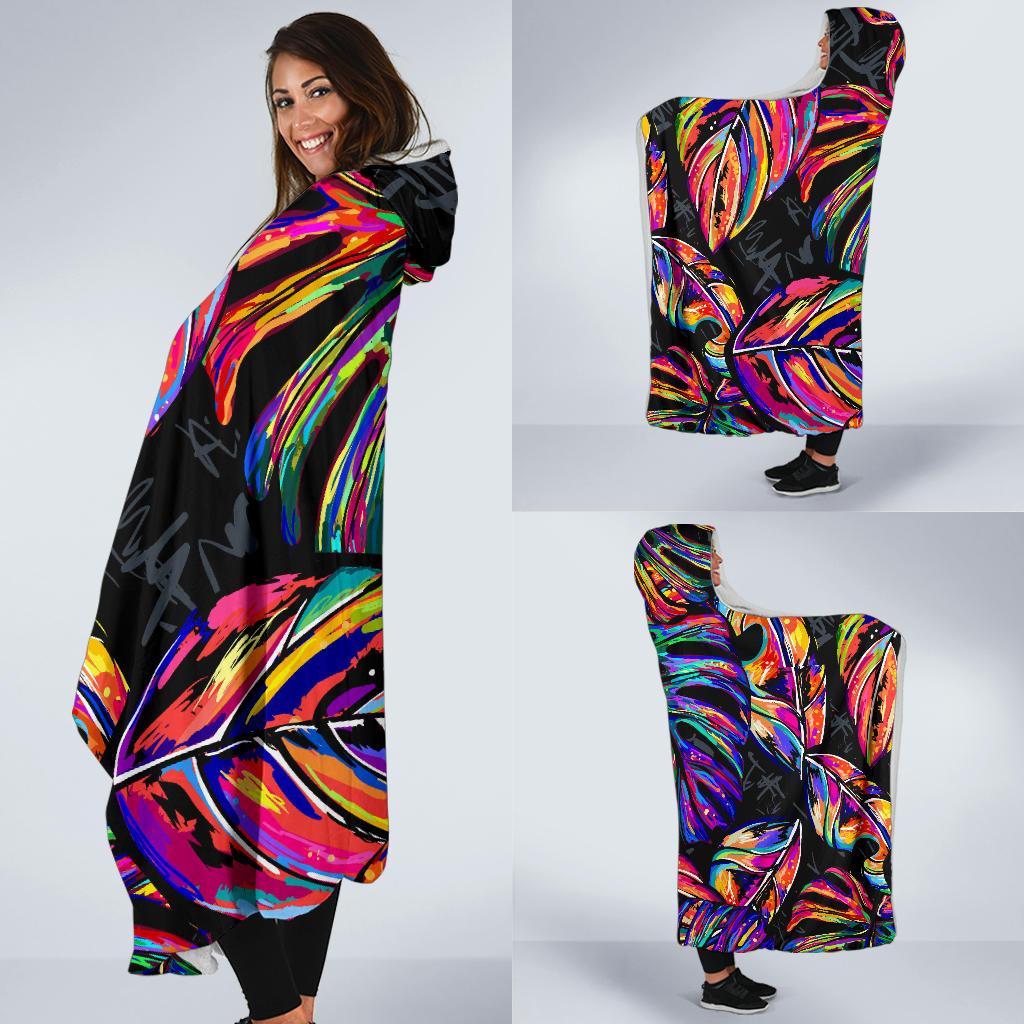 Neon Color Tropical Palm Leaves Hooded Blanket-JTAMIGO.COM
