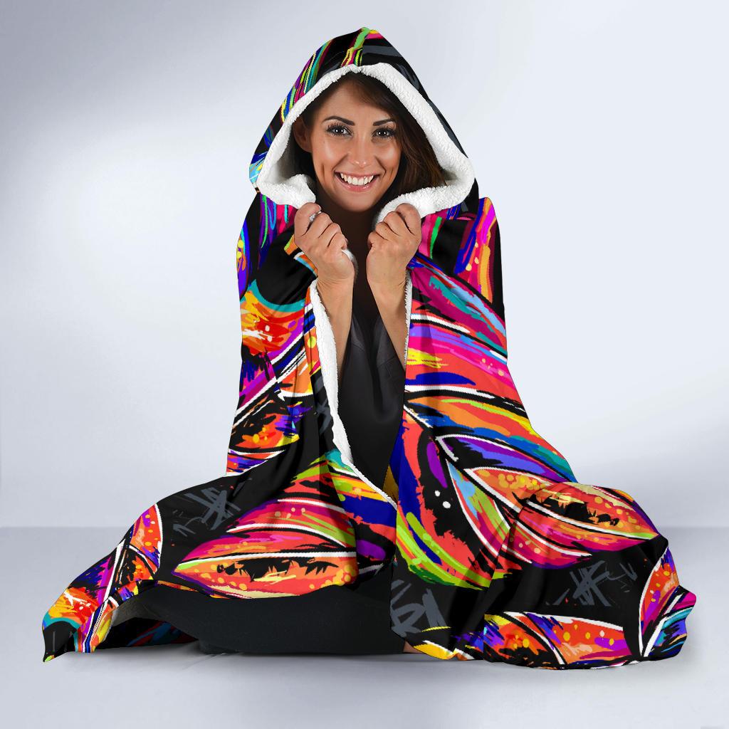 Neon Color Tropical Palm Leaves Hooded Blanket-JTAMIGO.COM