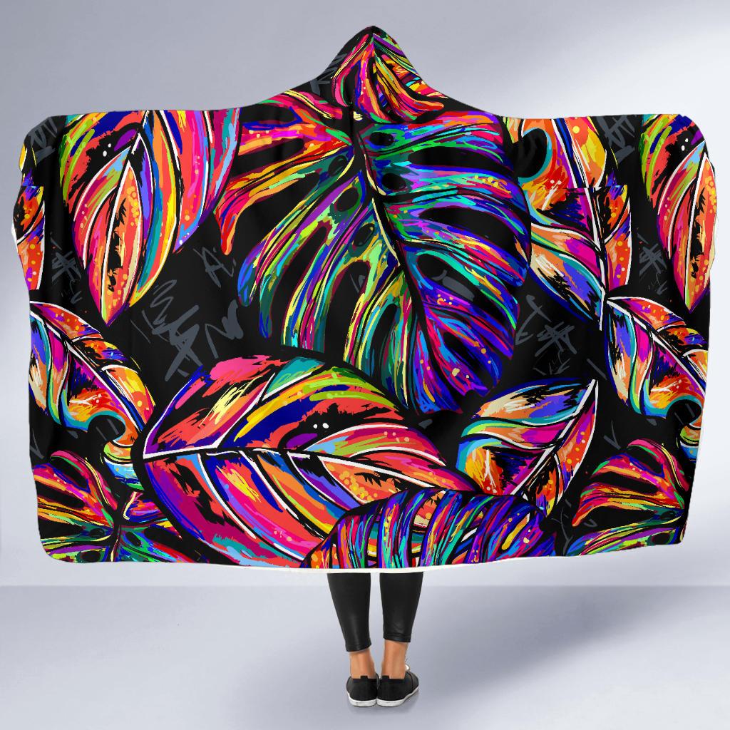 Neon Color Tropical Palm Leaves Hooded Blanket-JTAMIGO.COM