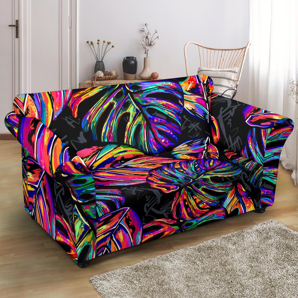 Neon Color Tropical Palm Leaves Loveseat Slipcover-JTAMIGO.COM