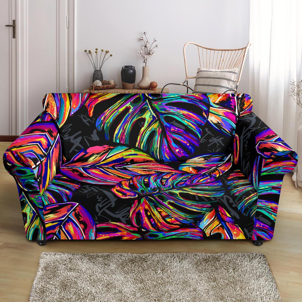 Neon Color Tropical Palm Leaves Loveseat Slipcover-JTAMIGO.COM