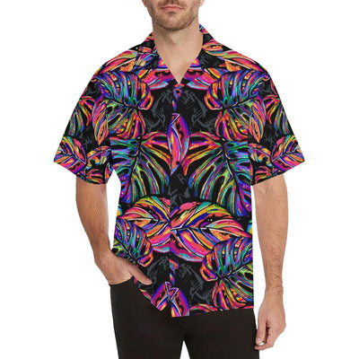 Neon Color Tropical Palm Leaves Men Aloha Hawaiian Shirt