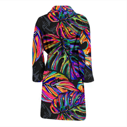 Neon Color Tropical Palm Leaves Men Bath Robe-JTAMIGO.COM