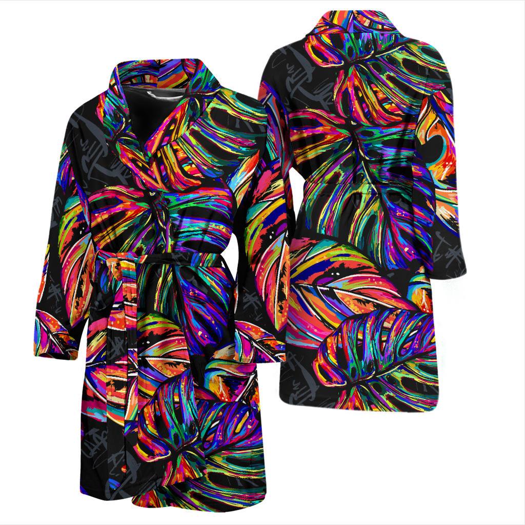 Neon Color Tropical Palm Leaves Men Bath Robe-JTAMIGO.COM