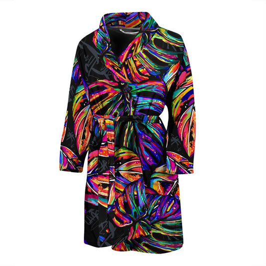 Neon Color Tropical Palm Leaves Men Bath Robe-JTAMIGO.COM