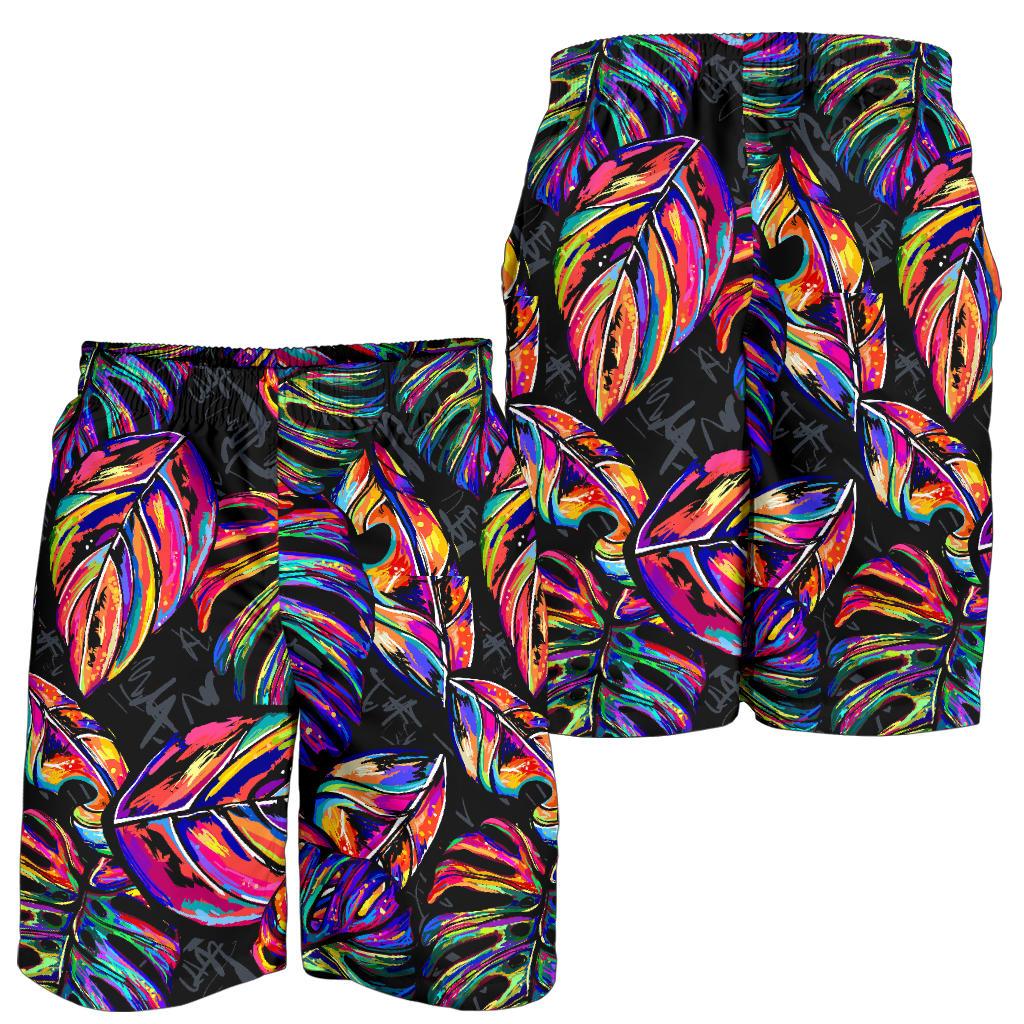 Neon Color Tropical Palm Leaves Mens Shorts-JTAMIGO.COM