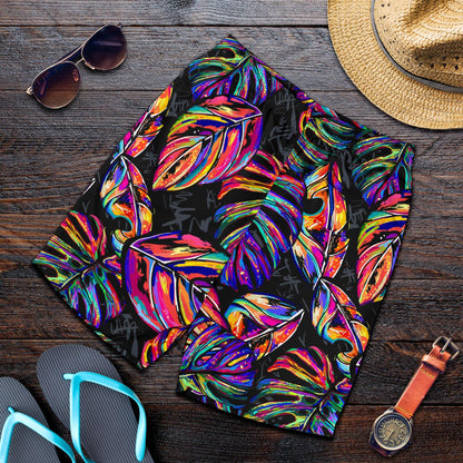 Neon Color Tropical Palm Leaves Mens Shorts-JTAMIGO.COM