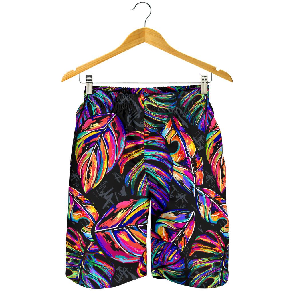Neon Color Tropical Palm Leaves Mens Shorts-JTAMIGO.COM