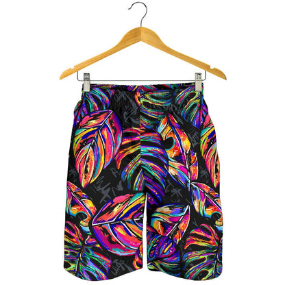 Neon Color Tropical Palm Leaves Mens Shorts-JTAMIGO.COM