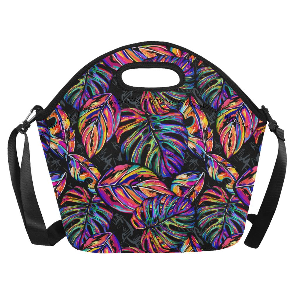 Neon Color Tropical Palm Leaves Neoprene Lunch Bag (Model 1669)(Large)-JTAMIGO.COM
