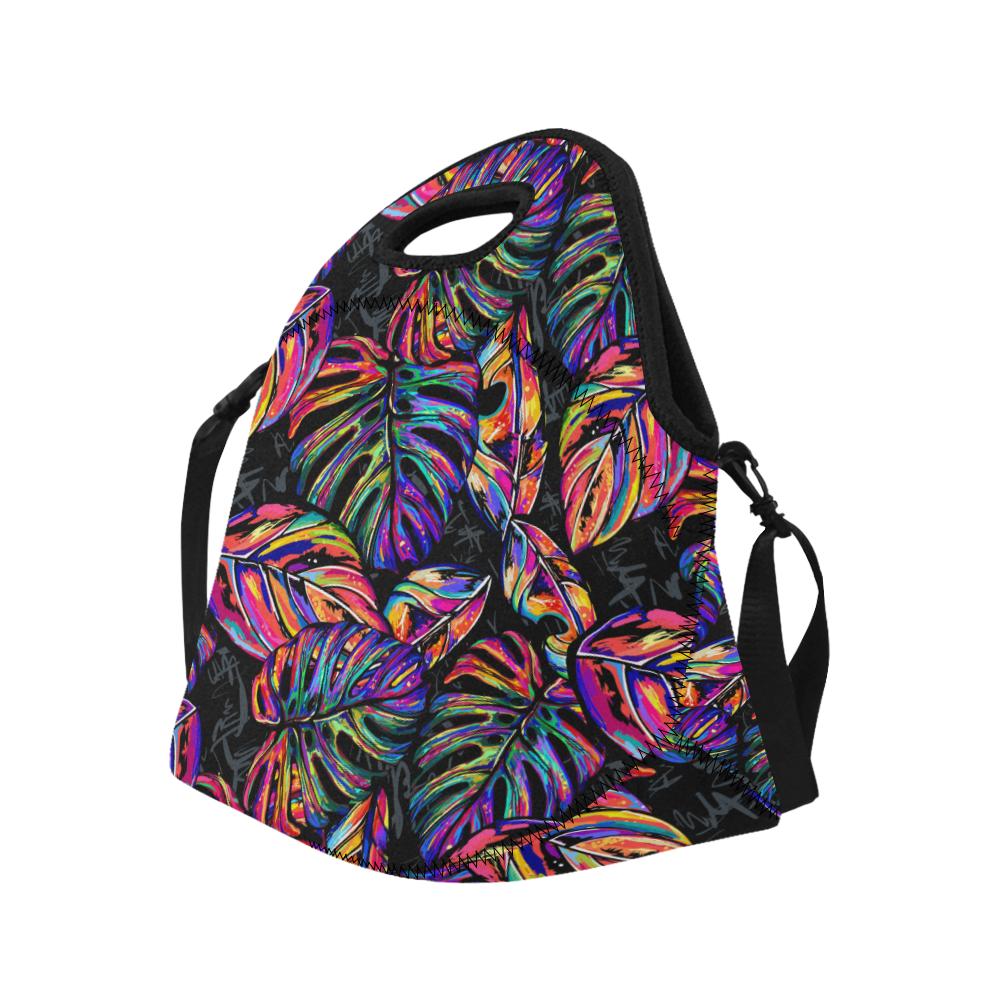 Neon Color Tropical Palm Leaves Neoprene Lunch Bag (Model 1669)(Large)-JTAMIGO.COM